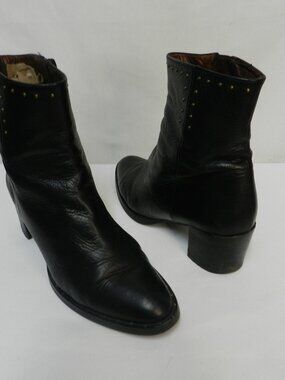 Hispanitas Leather studded ankle block heel zip boots black Size Sz 38 US 7